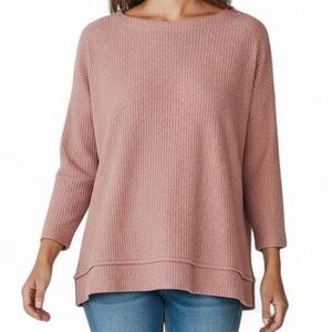 Splendid Pastel Pink Waffle Knit Thermal Longsleeve Ribbed Top M Cozy Preppy